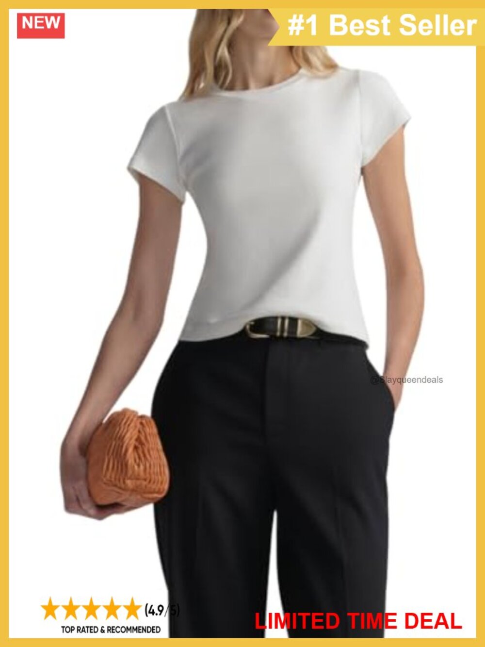 Womens Cotton Rib Crewneck Cap Sleeve Tee Classic Pullover Top